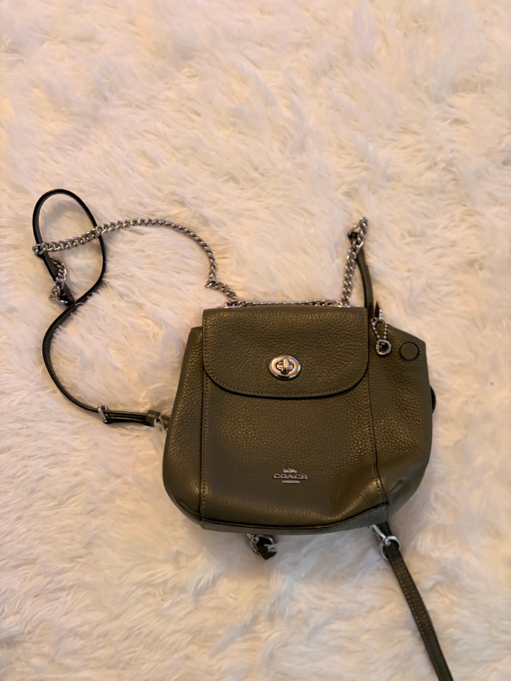 Coach Olive Green Leather Crossbody Bag with Chain Strap